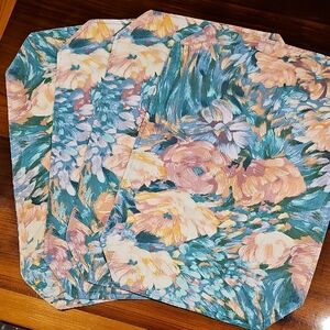 Floral Watercolor Placemat Set - Blue, Pink & Cream